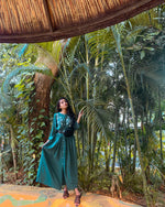 Thumbnail for Jompers Women Green & White Yoke Design A-Line Kurta (Teal) - Distacart