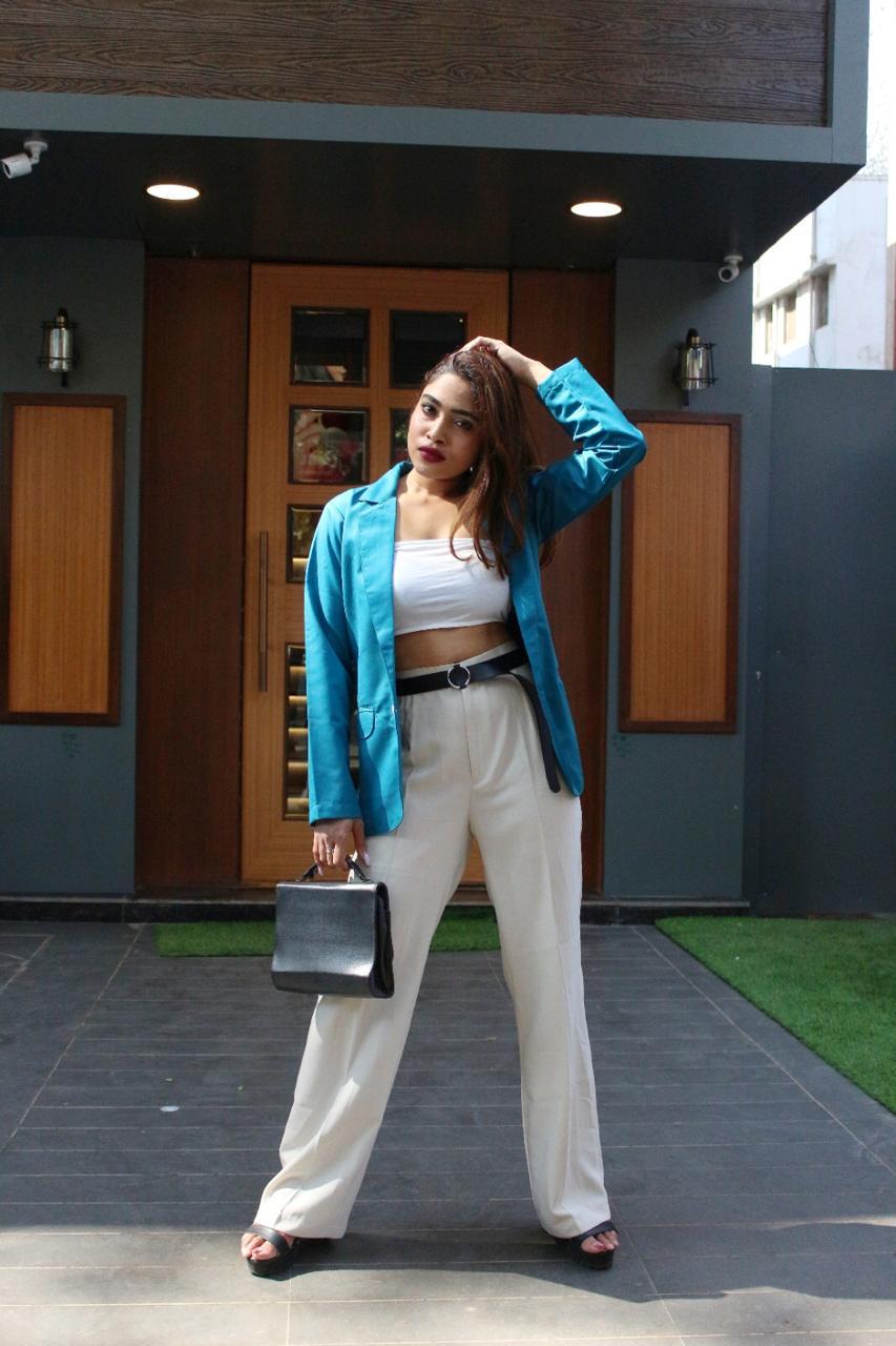 Jompers Women Teal Blue Solid Single-Breasted Smart Casual Blazer - Distacart