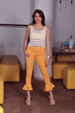 Thumbnail for Jompers Women Mustard Smart Fit Solid Bottom Flared Trousers - Distacart