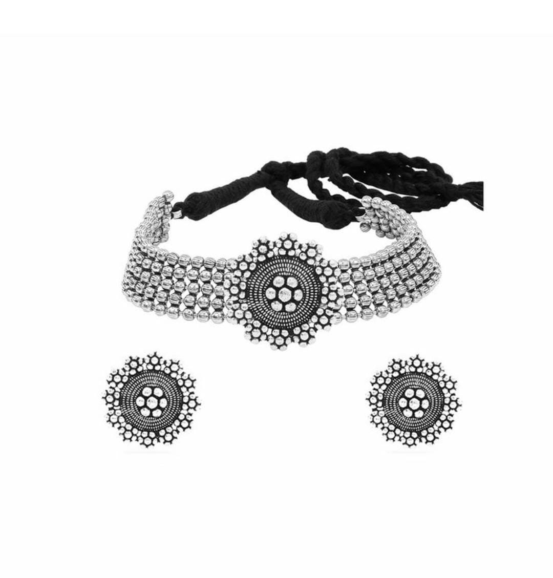 Rhodium-Plated Alloy Silver Beaded Choker Necklace - The Pari - Distacart
