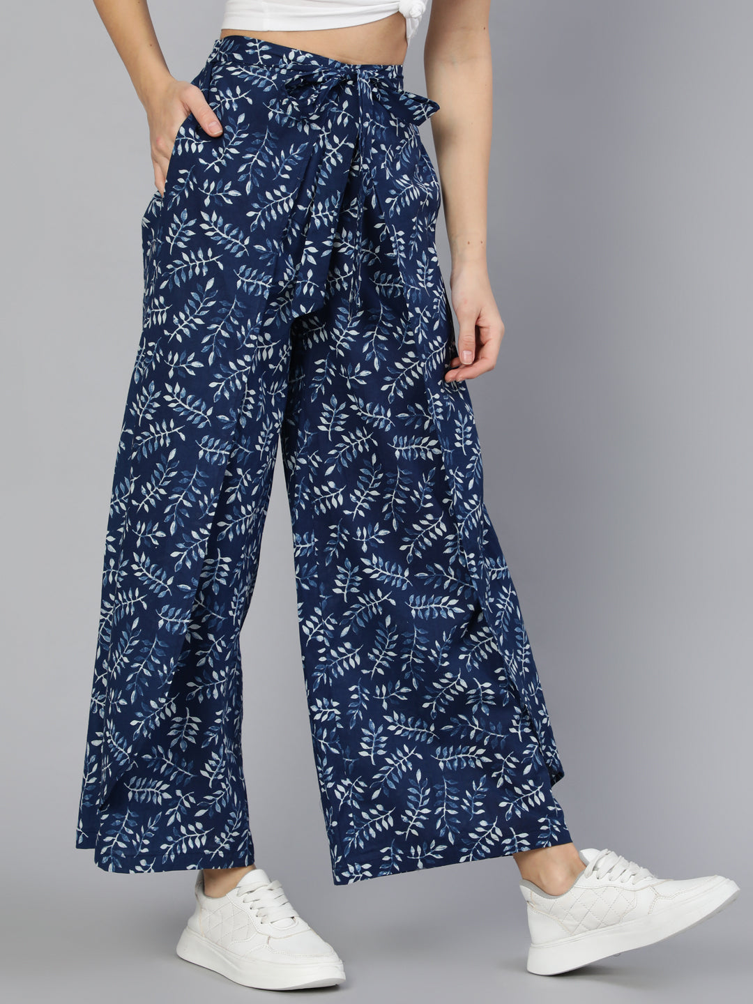 NOZ2TOZ Women Blue Printed Plazo With Side Pockets - Distacart