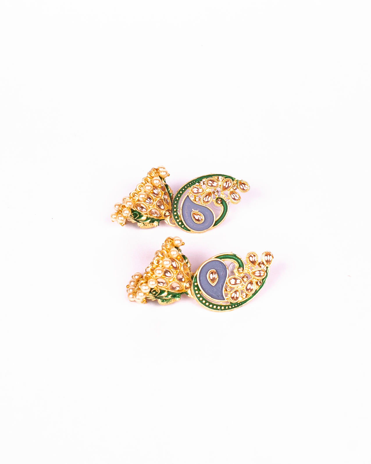 Gold-Plated Alloy Enamel & Stone Studded Jhumki Earrings - The Pari - Distacart