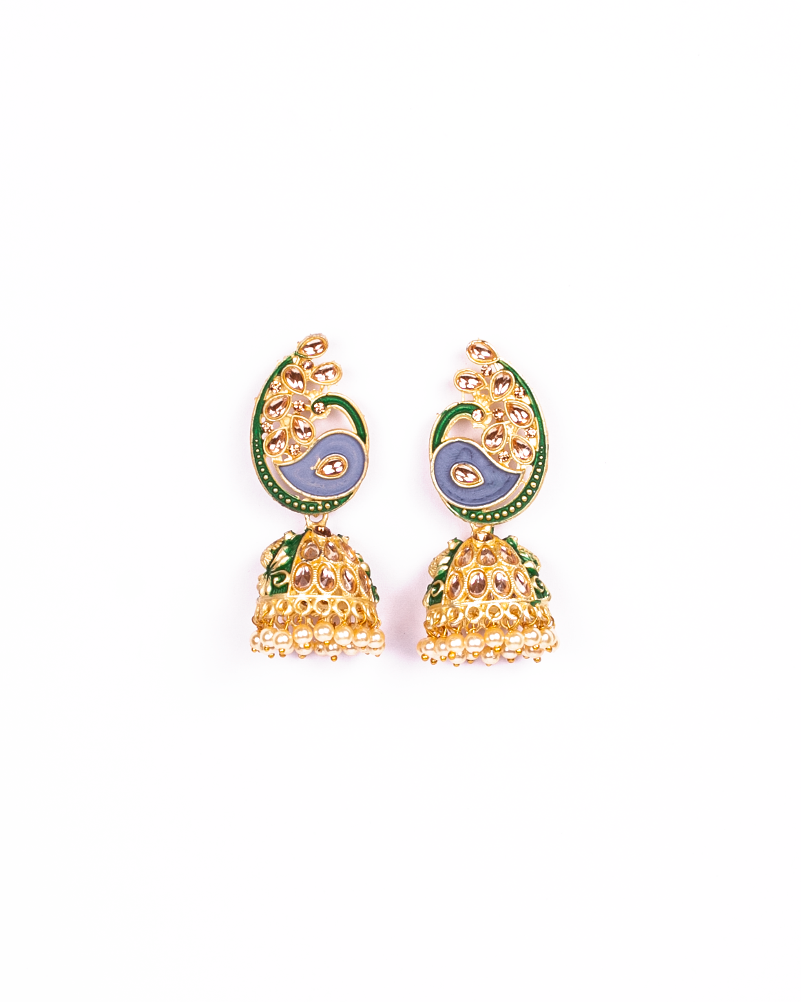 Gold-Plated Alloy Enamel & Stone Studded Jhumki Earrings - The Pari - Distacart