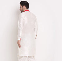 Thumbnail for Kalyum Men's Silk Blend White Solid Straight Kurta - Distacart