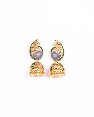 Gold-Plated Alloy Enamel & Stone Studded Jhumki Earrings - The Pari - Distacart
