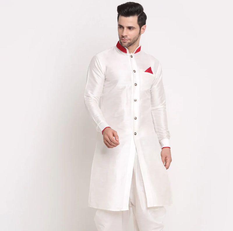 Kalyum Men&#39;s Silk Blend White Solid Straight Kurta - Distacart