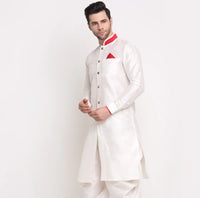 Thumbnail for Kalyum Men's Silk Blend White Solid Straight Kurta - Distacart