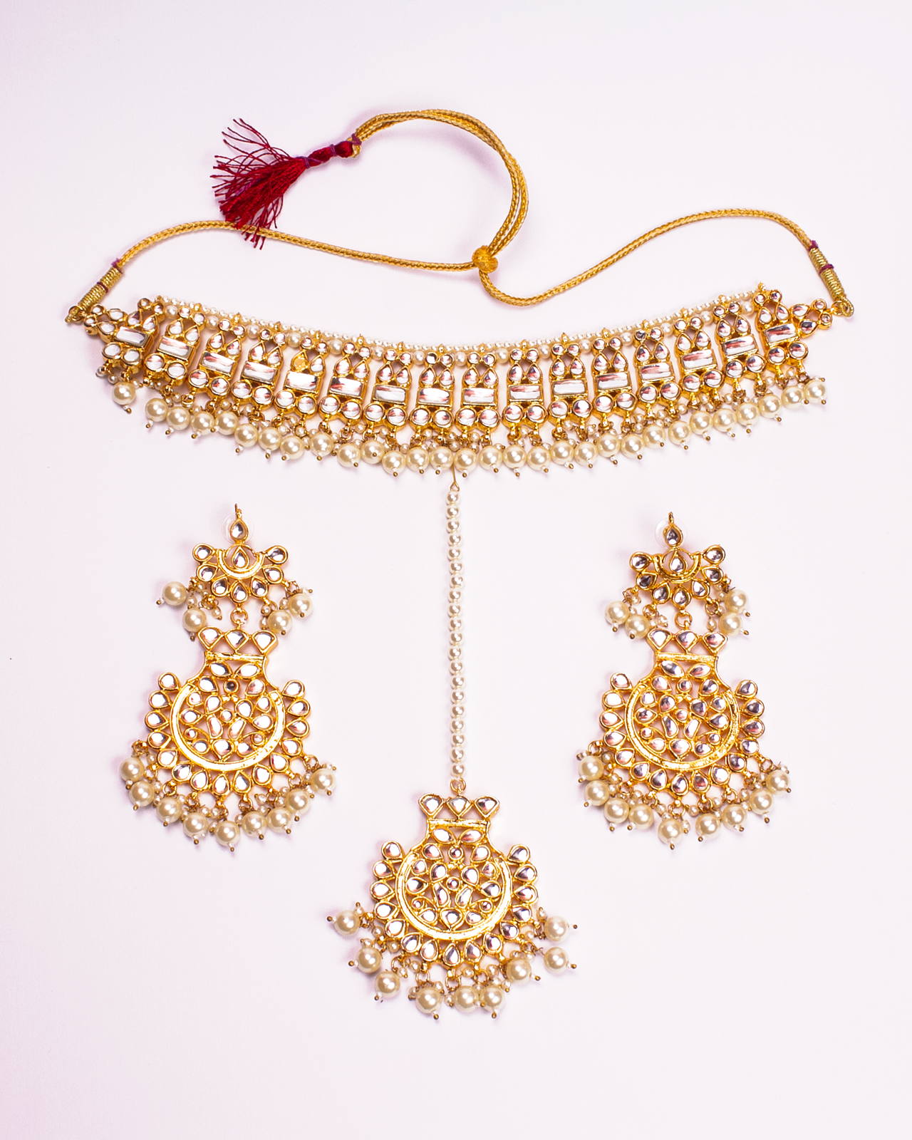 Gold-Plated Alloy Pearl And Kundan Choker Necklace Set - The Pari - Distacart