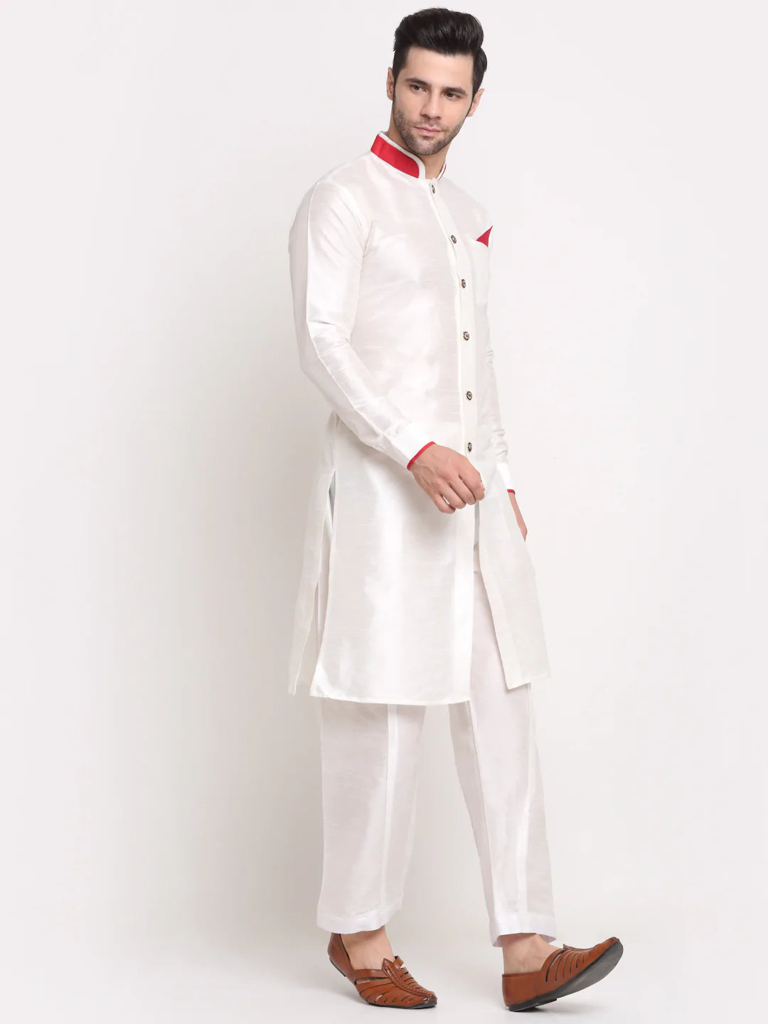 Kalyum Men's White Solid Kurta with Pyjamas Set - Distacart
