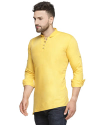Thumbnail for Kalyum Men's Cotton Blend Yellow Asymmetric Short Kurta - Distacart