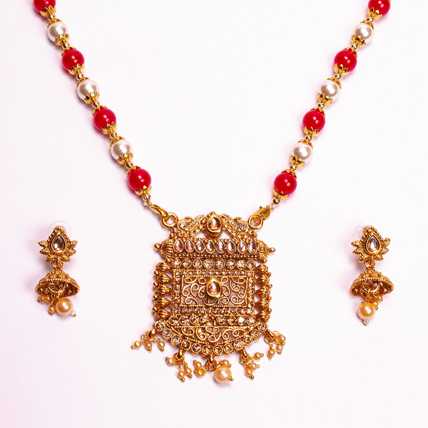 Gold-Plated Alloy Pearl And Beads Mala Pendant Set - The Pari - Distacart