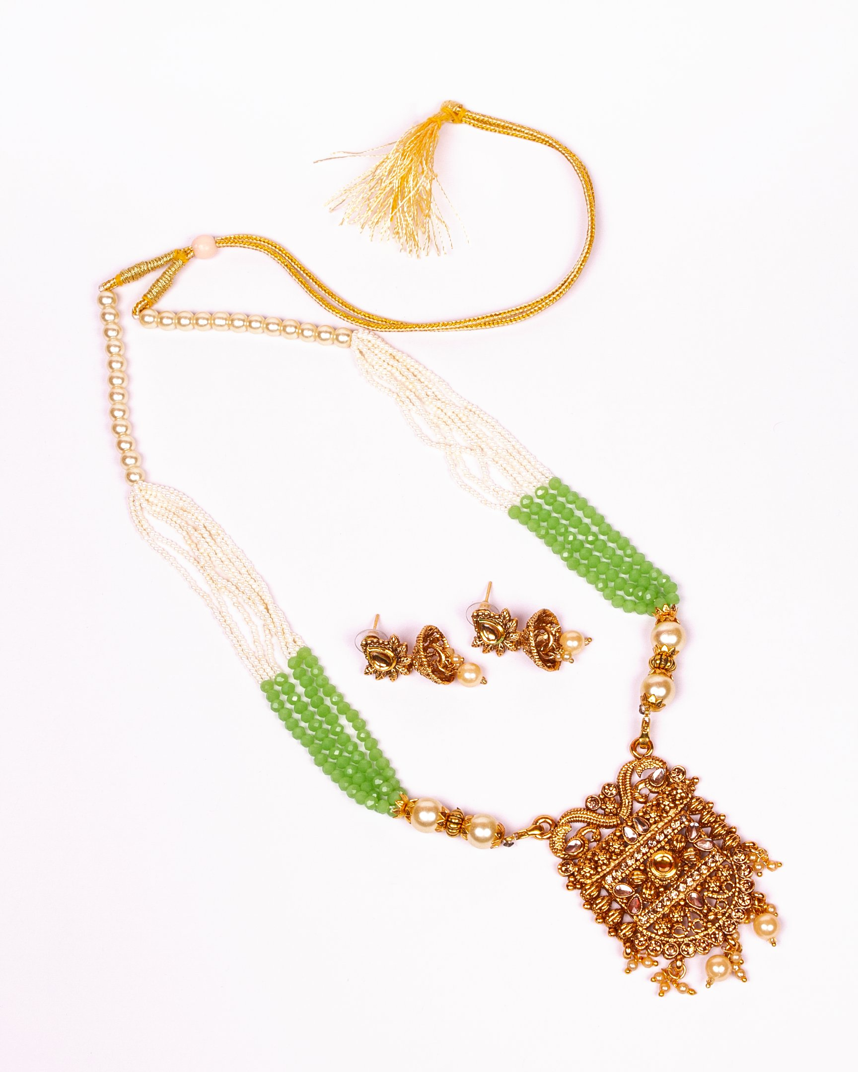 Gold-Plated Alloy Pearl And Beads Mala Pendant Set - The Pari - Distacart