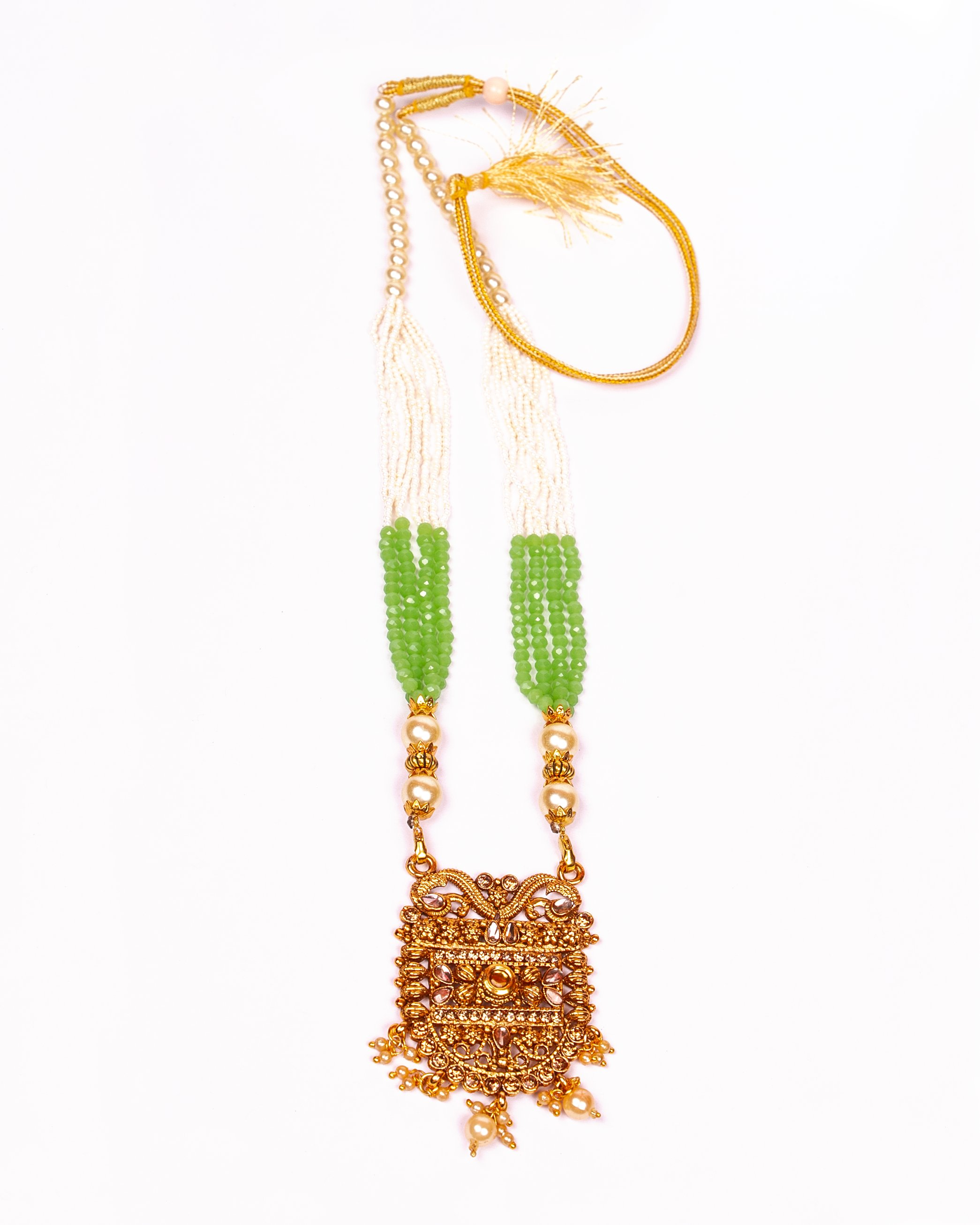 Gold-Plated Alloy Pearl And Beads Mala Pendant Set - The Pari - Distacart