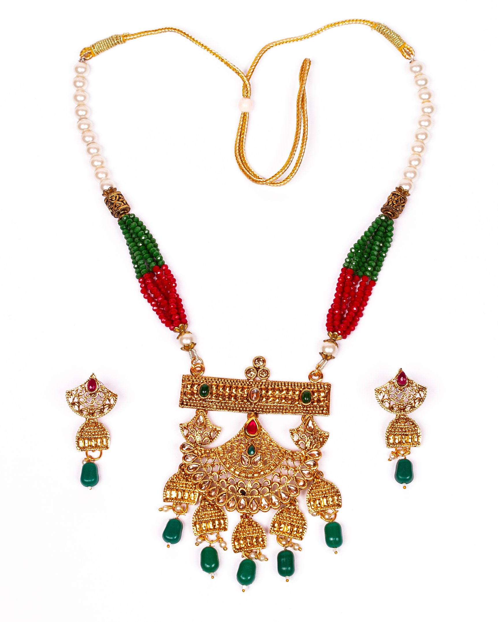Gold-Plated Alloy Pearl And Beads Mala Pendant Set - The Pari - Distacart