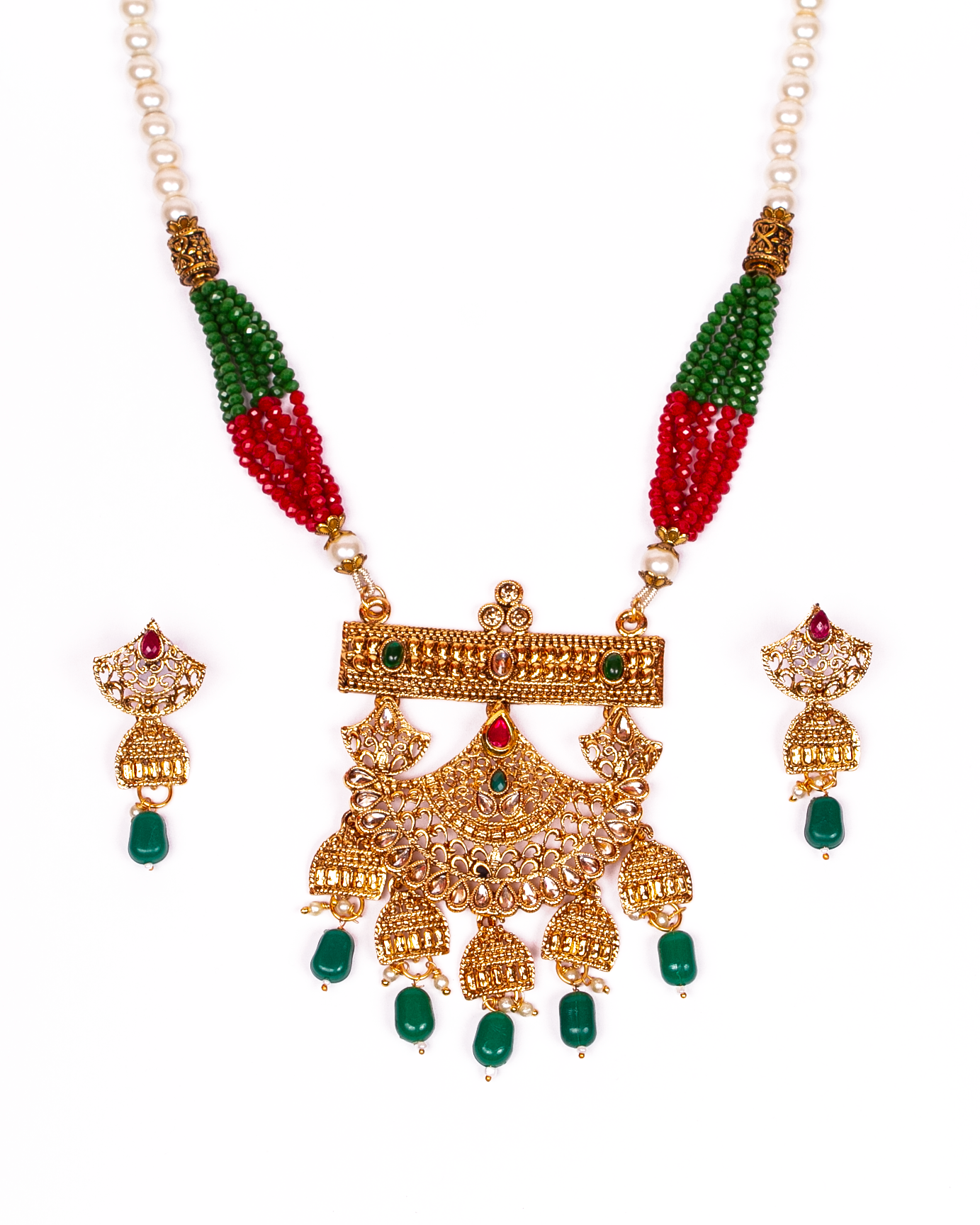 Gold-Plated Alloy Pearl And Beads Mala Pendant Set - The Pari - Distacart