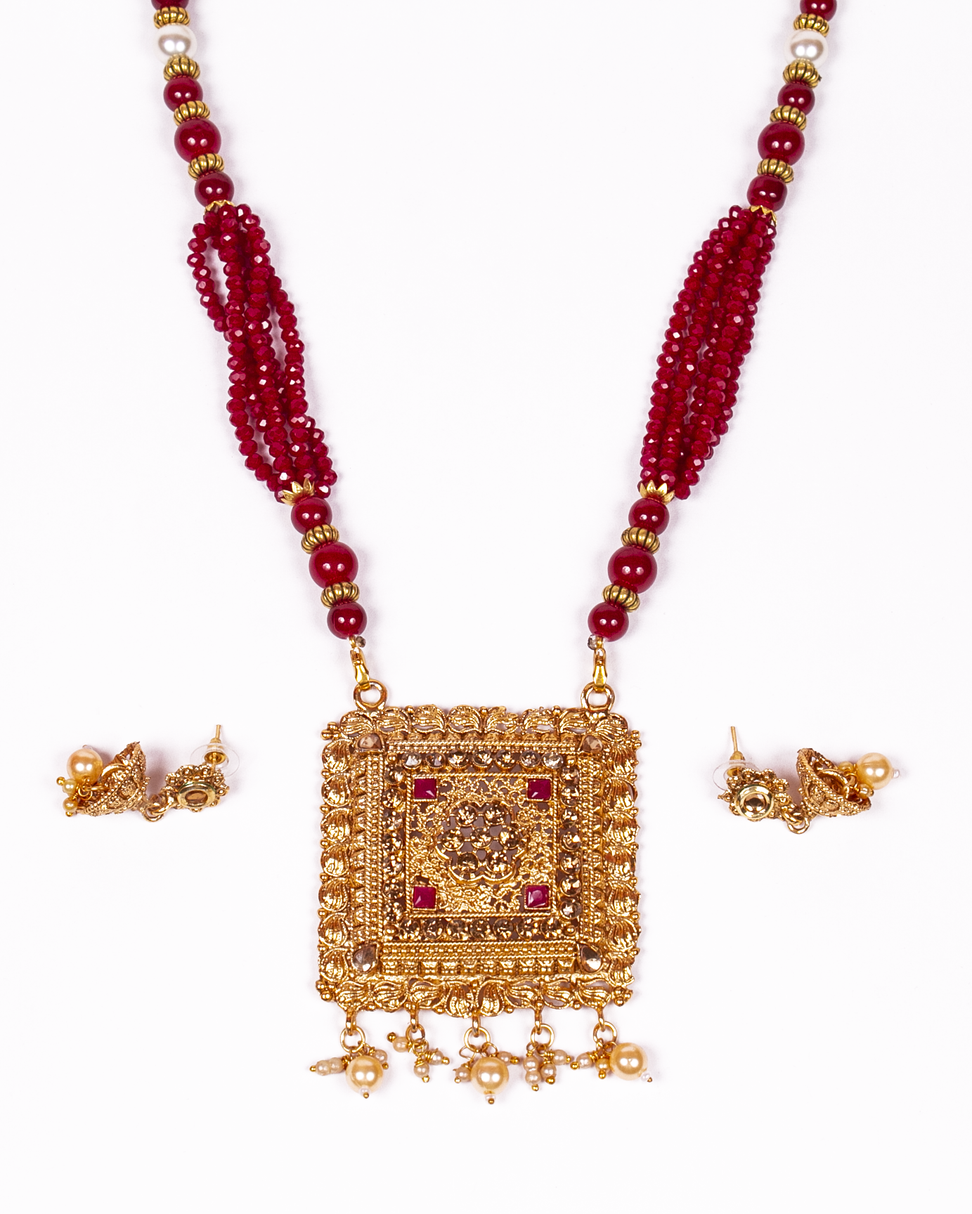 Gold-Plated Alloy Pearl And Beads Mala Pendant Set - The Pari - Distacart