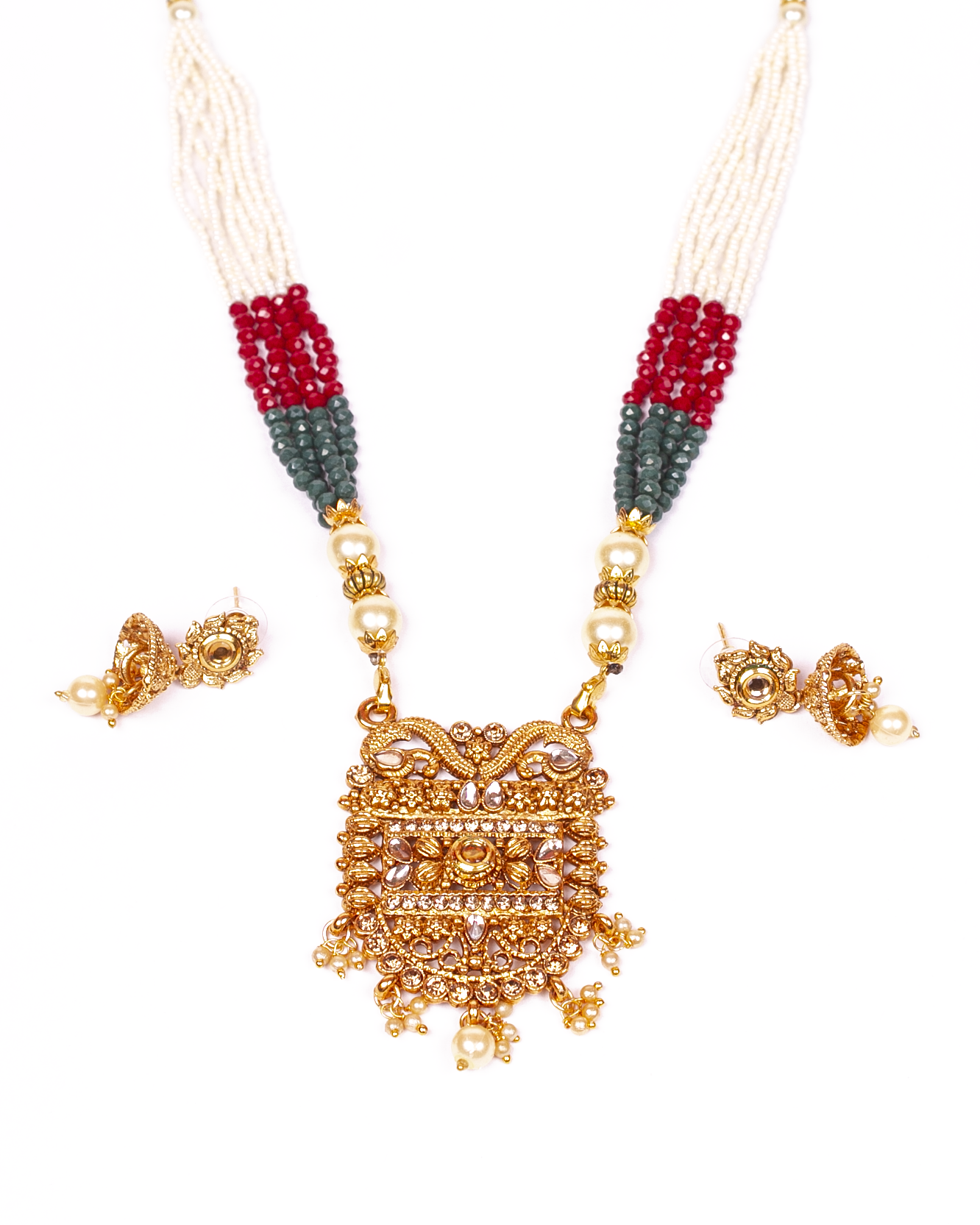 Gold-Plated Alloy Pearl And Beads Mala Pendant Set - The Pari - Distacart