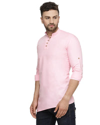 Thumbnail for Kalyum Men's Cotton Blend Pink Asymmetric Short Kurta - Distacart