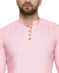Thumbnail for Kalyum Men's Cotton Blend Pink Asymmetric Short Kurta - Distacart