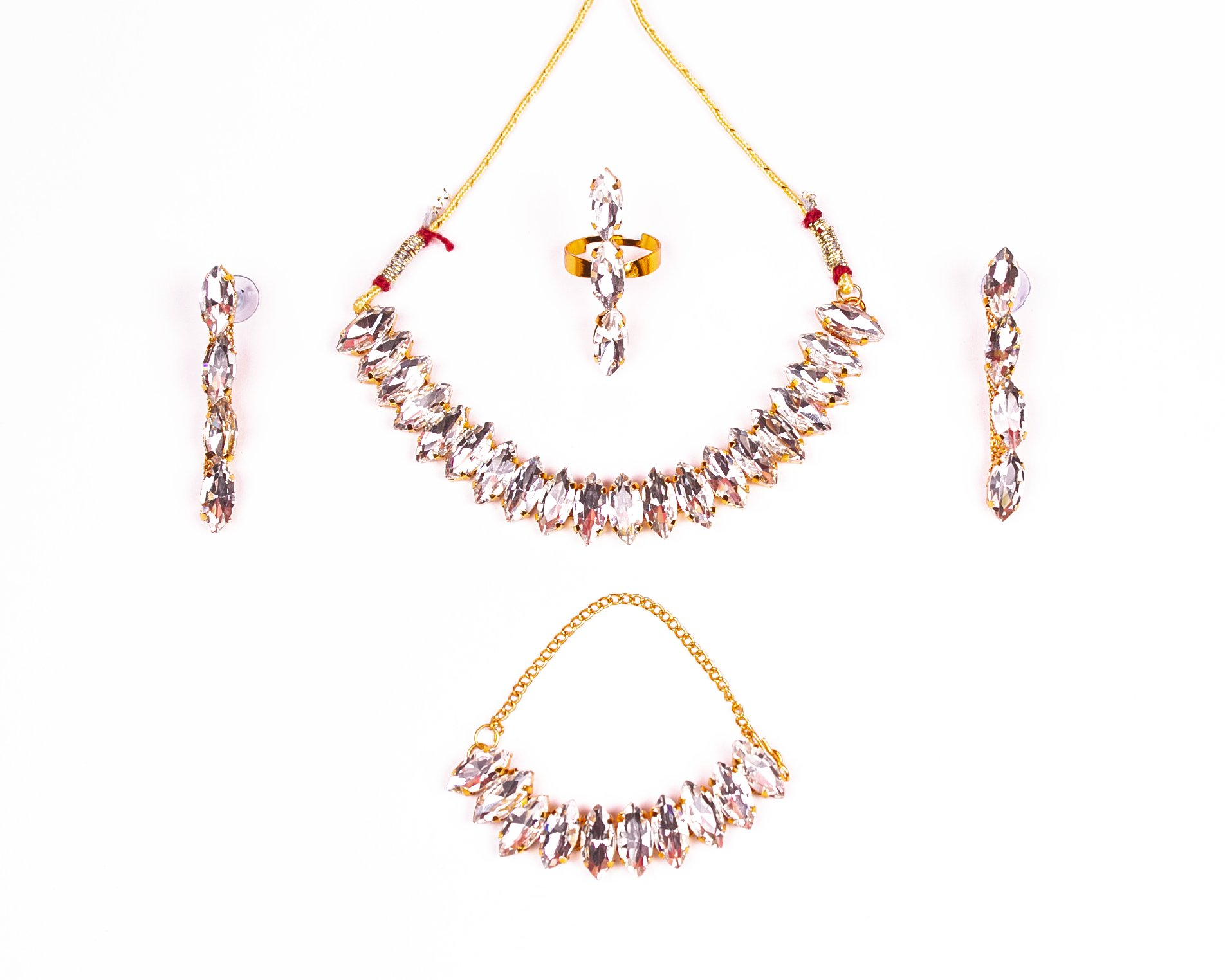 Gold-Plated Alloy Rhinestones Studded Single Line Necklace Set - The Pari - Distacart