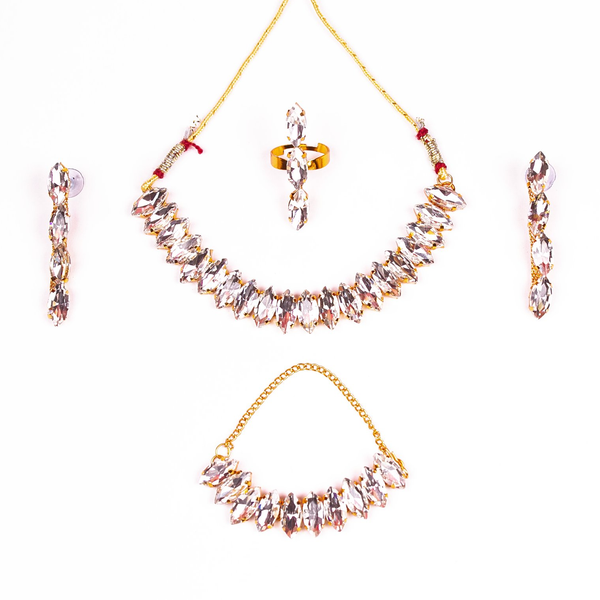 Gold-Plated Alloy Rhinestones Studded Single Line Necklace Set - The Pari - Distacart