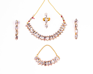 Gold-Plated Alloy Rhinestones Studded Single Line Necklace Set - The Pari - Distacart