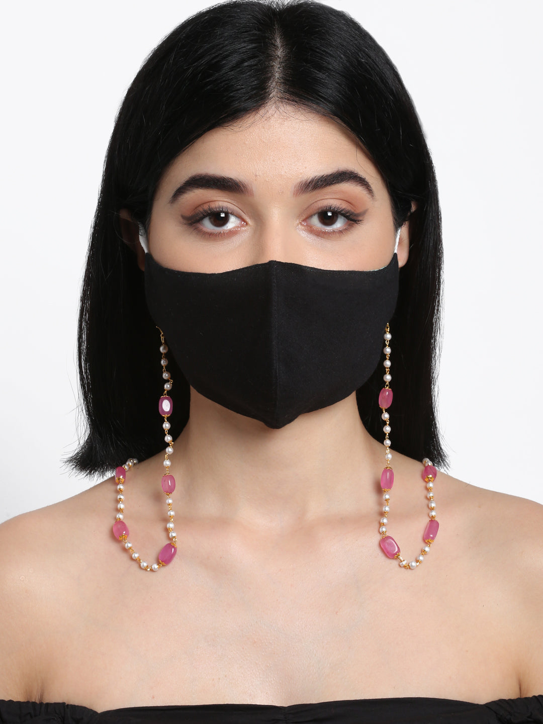 Stone And Gold Plated Mask Chain - Ruby Raang - Distacart