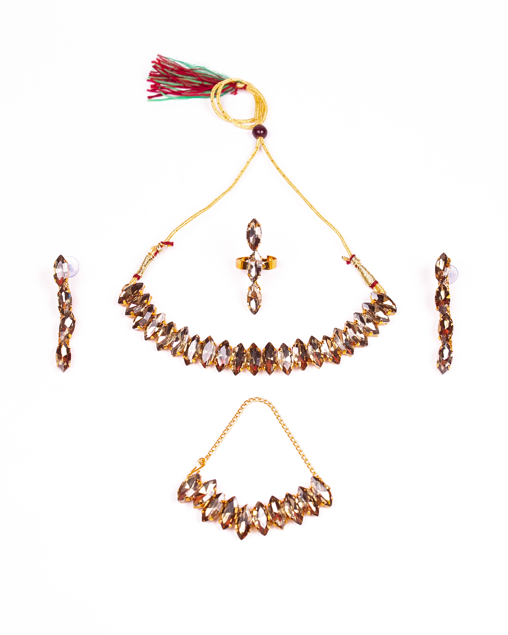 Gold-Plated Alloy Rhinestones Studded Single Line Necklace Set - The Pari - Distacart
