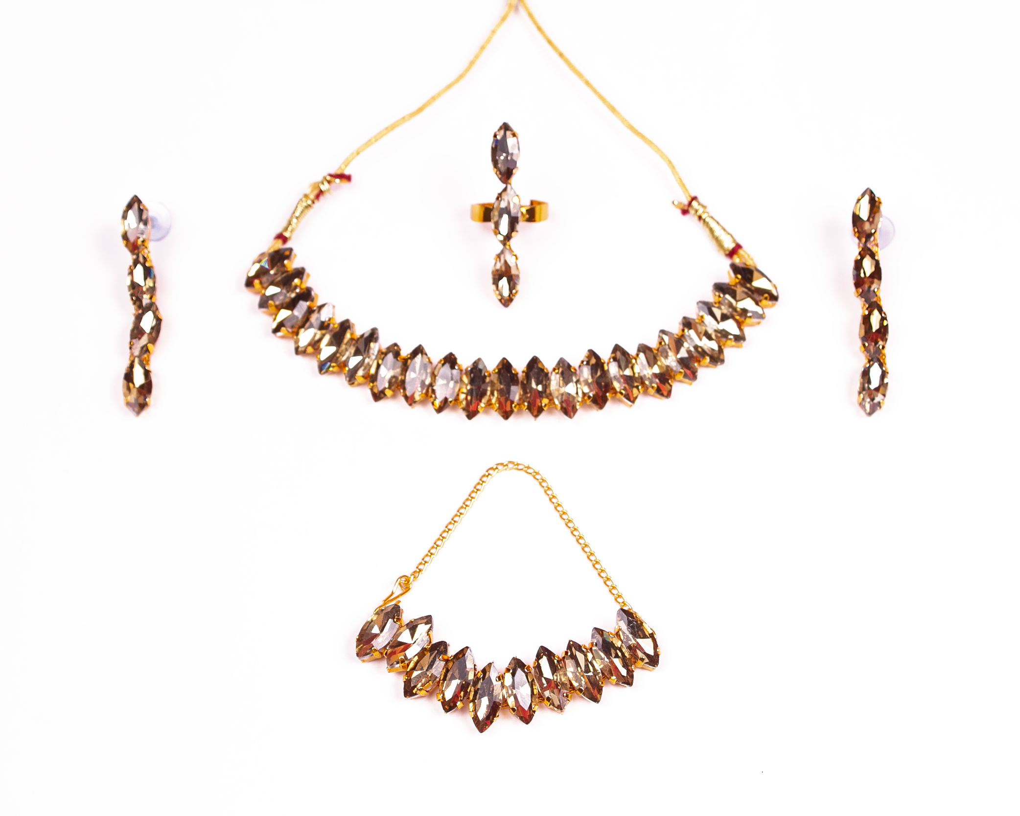 Gold-Plated Alloy Rhinestones Studded Single Line Necklace Set - The Pari - Distacart