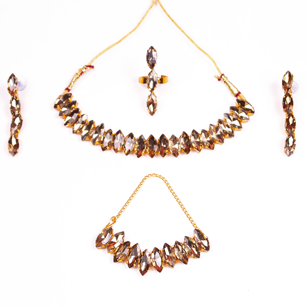 Gold-Plated Alloy Rhinestones Studded Single Line Necklace Set - The Pari - Distacart