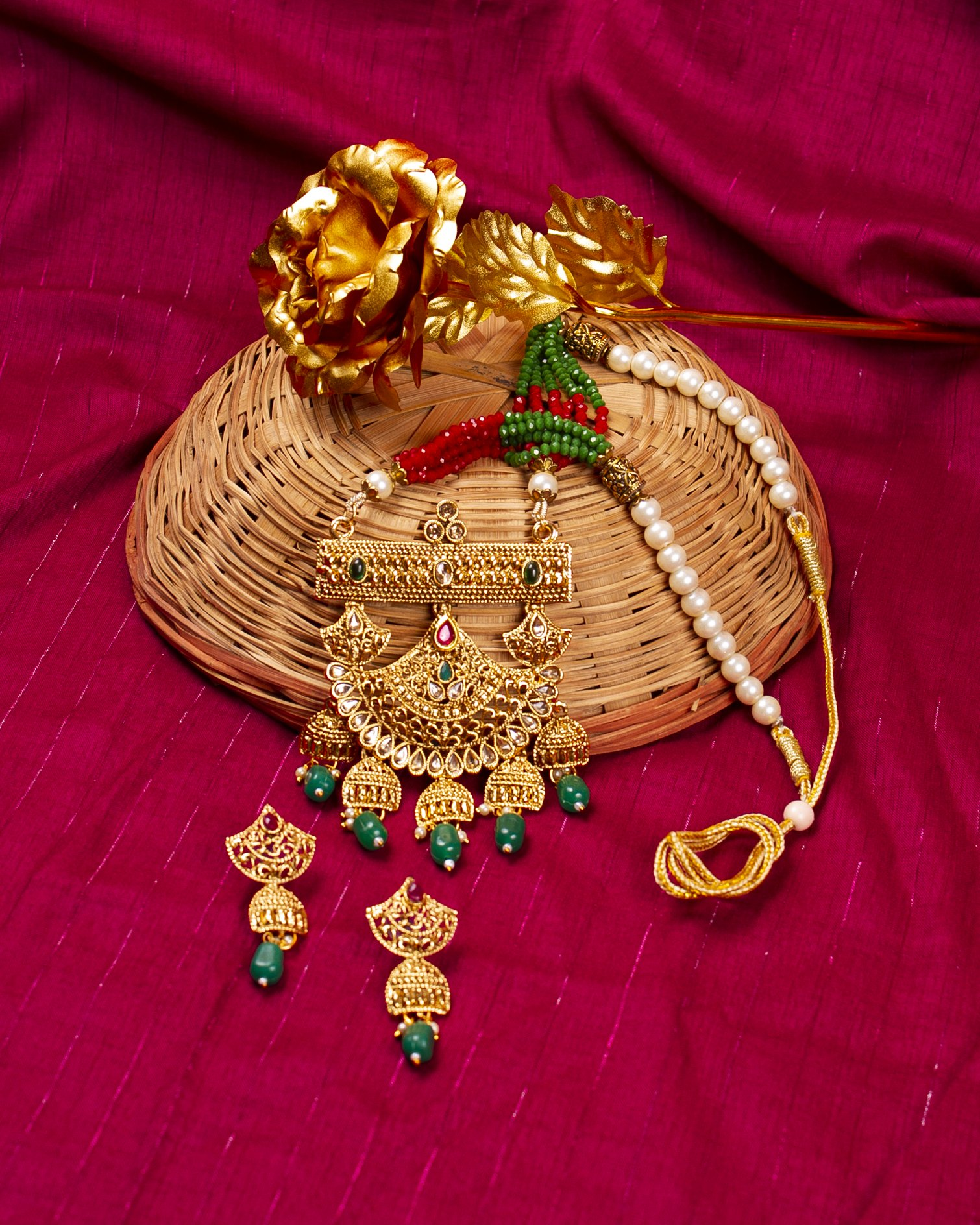 Gold-Plated Alloy Pearl And Beads Mala Pendant Set - The Pari - Distacart