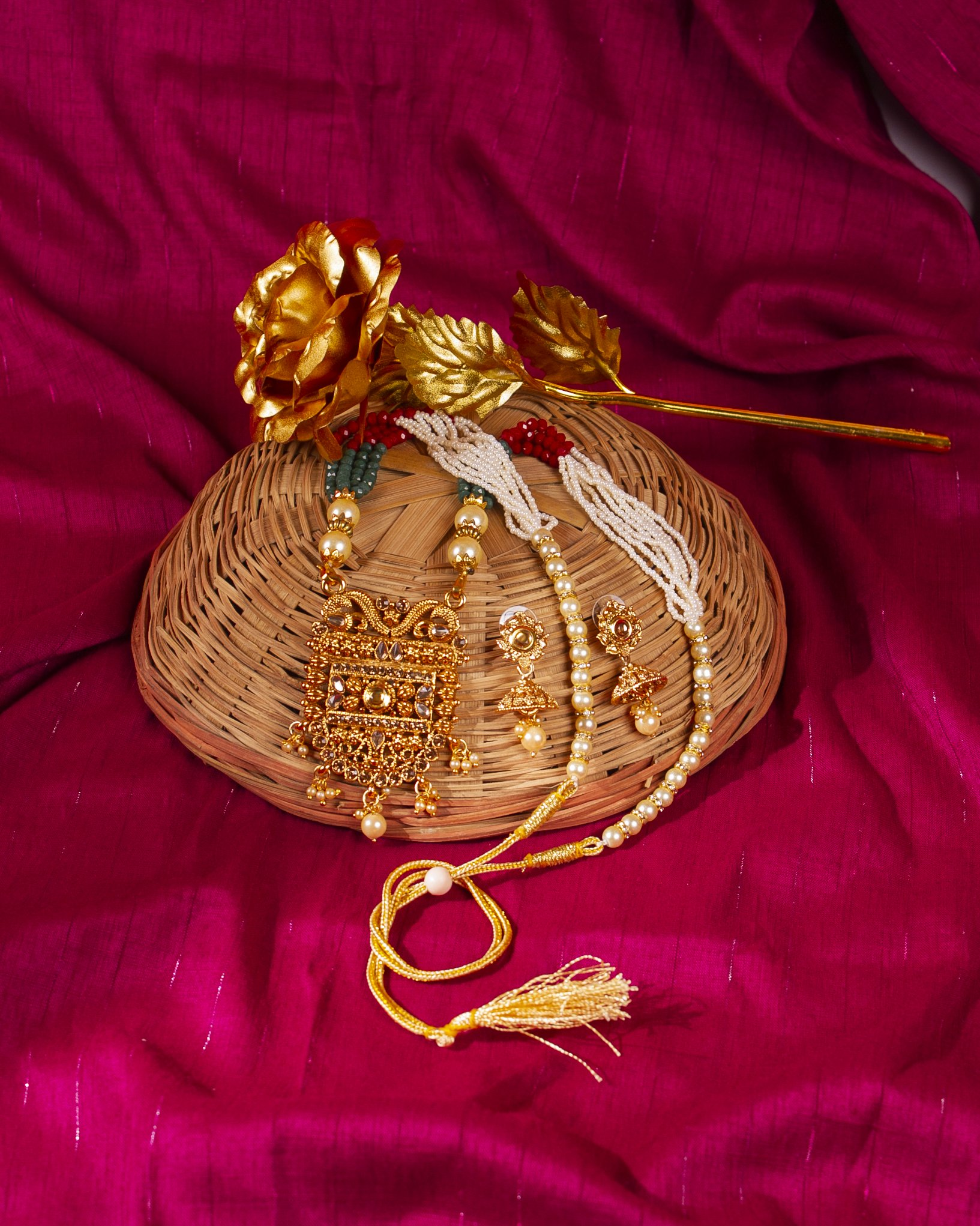 Gold-Plated Alloy Pearl And Beads Mala Pendant Set - The Pari - Distacart