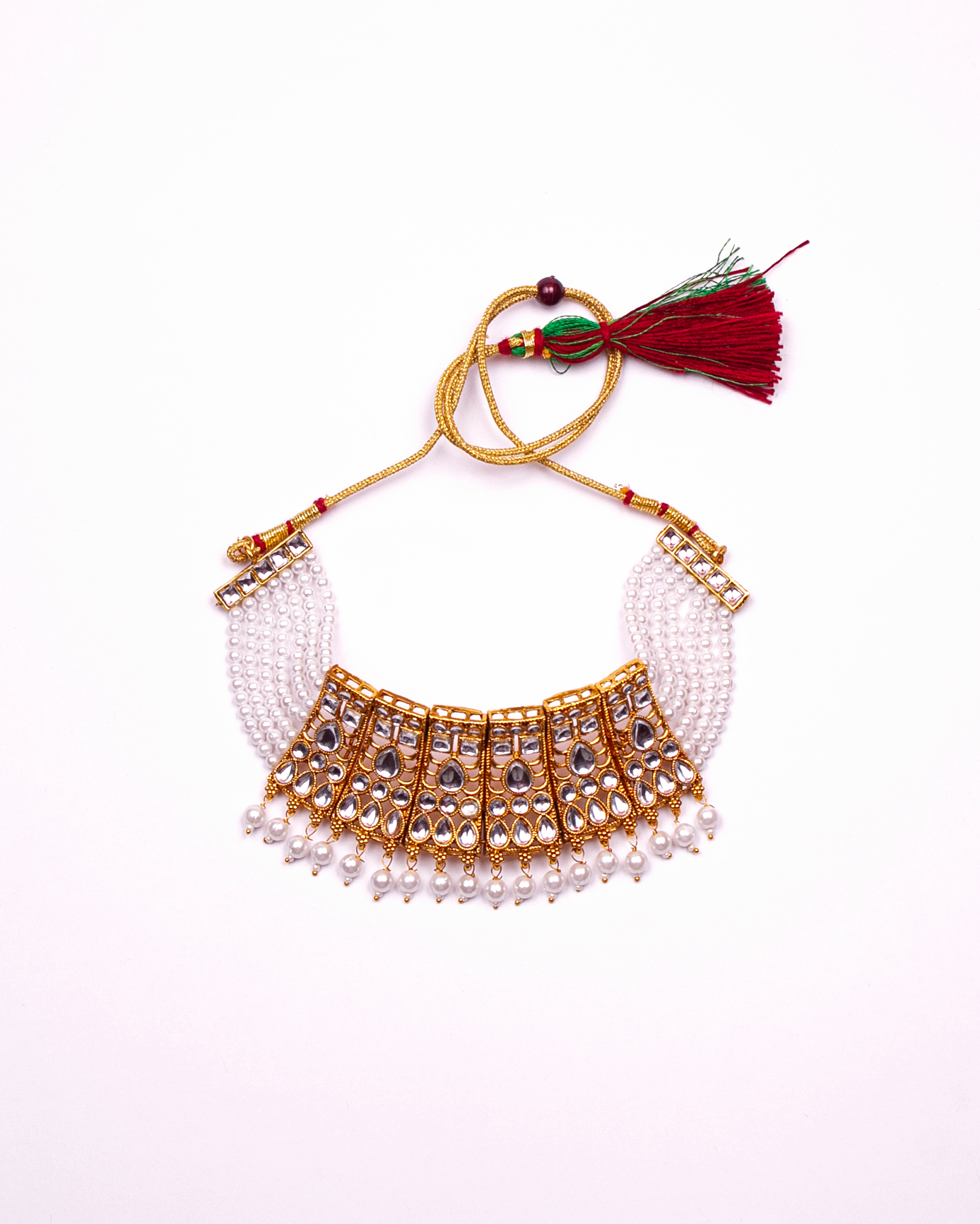 Gold-Plated Alloy Designer Pearl And Alloy Choker Necklace - The Pari - Distacart