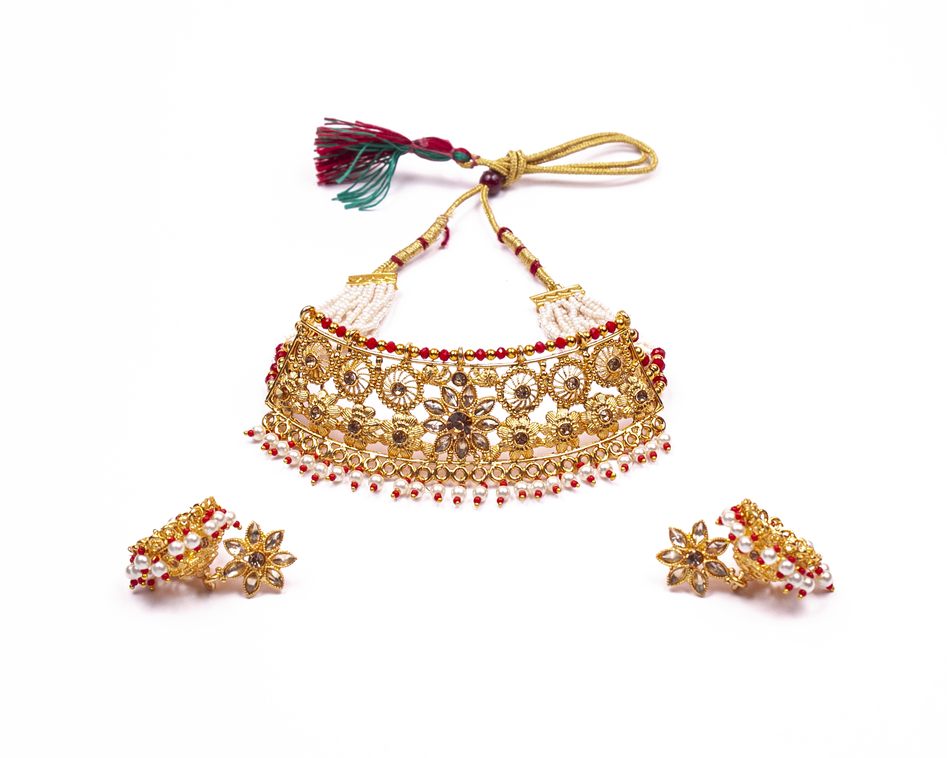 Gold-Plated Alloy Designer Pearl And Alloy Choker Necklace - The Pari - Distacart