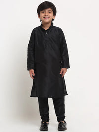 Thumbnail for Kalyum Black Solid Kurta With Churidaar Pyjamas Set For Boys - Distacart