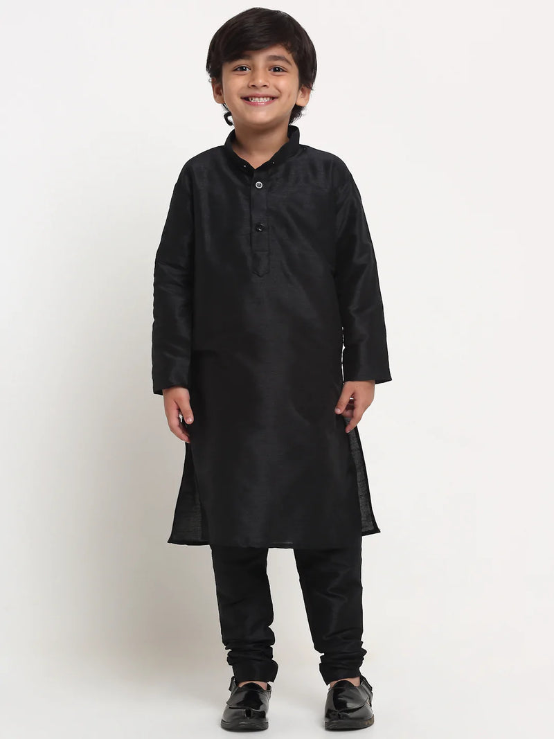 Kalyum Black Solid Kurta With Churidaar Pyjamas Set For Boys - Distacart
