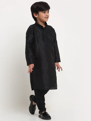 Kalyum Black Solid Kurta With Churidaar Pyjamas Set For Boys - Distacart