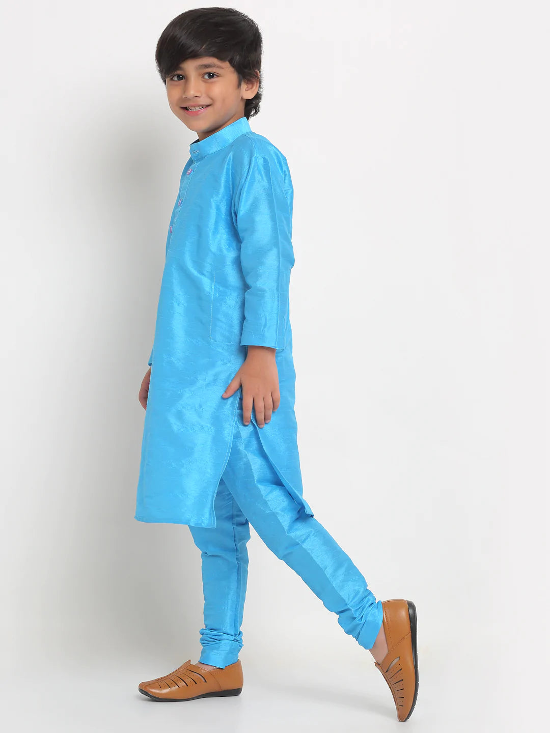Kalyum Blue Solid Kurta With Churidaar Pyjamas Set For Boys - Distacart