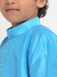 Thumbnail for Kalyum Blue Solid Kurta With Churidaar Pyjamas Set For Boys - Distacart