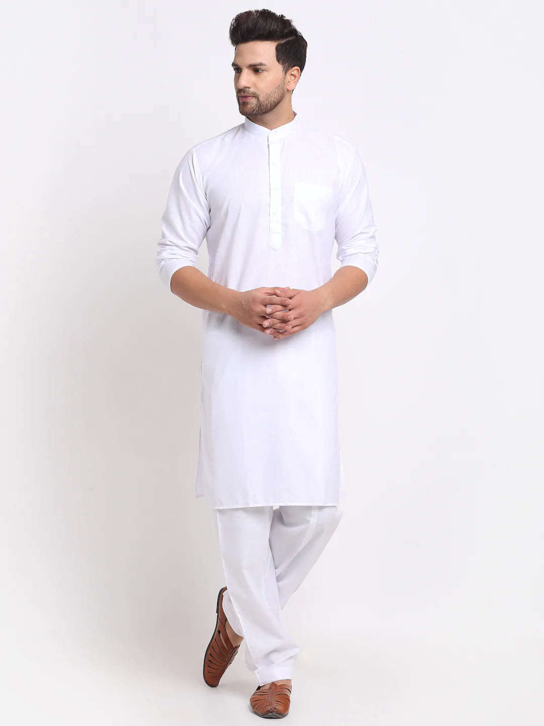 Kalyum Men's White Solid Kurta With Salwar - Distacart