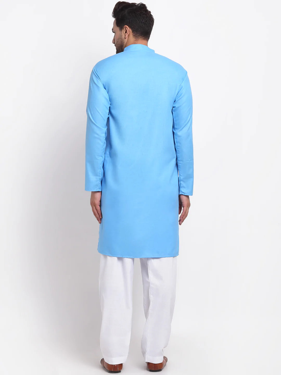 Kalyum Men's Aqua Blue Solid Kurta With White Salwar - Distacart