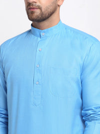 Thumbnail for Kalyum Men's Aqua Blue Solid Kurta With White Salwar - Distacart