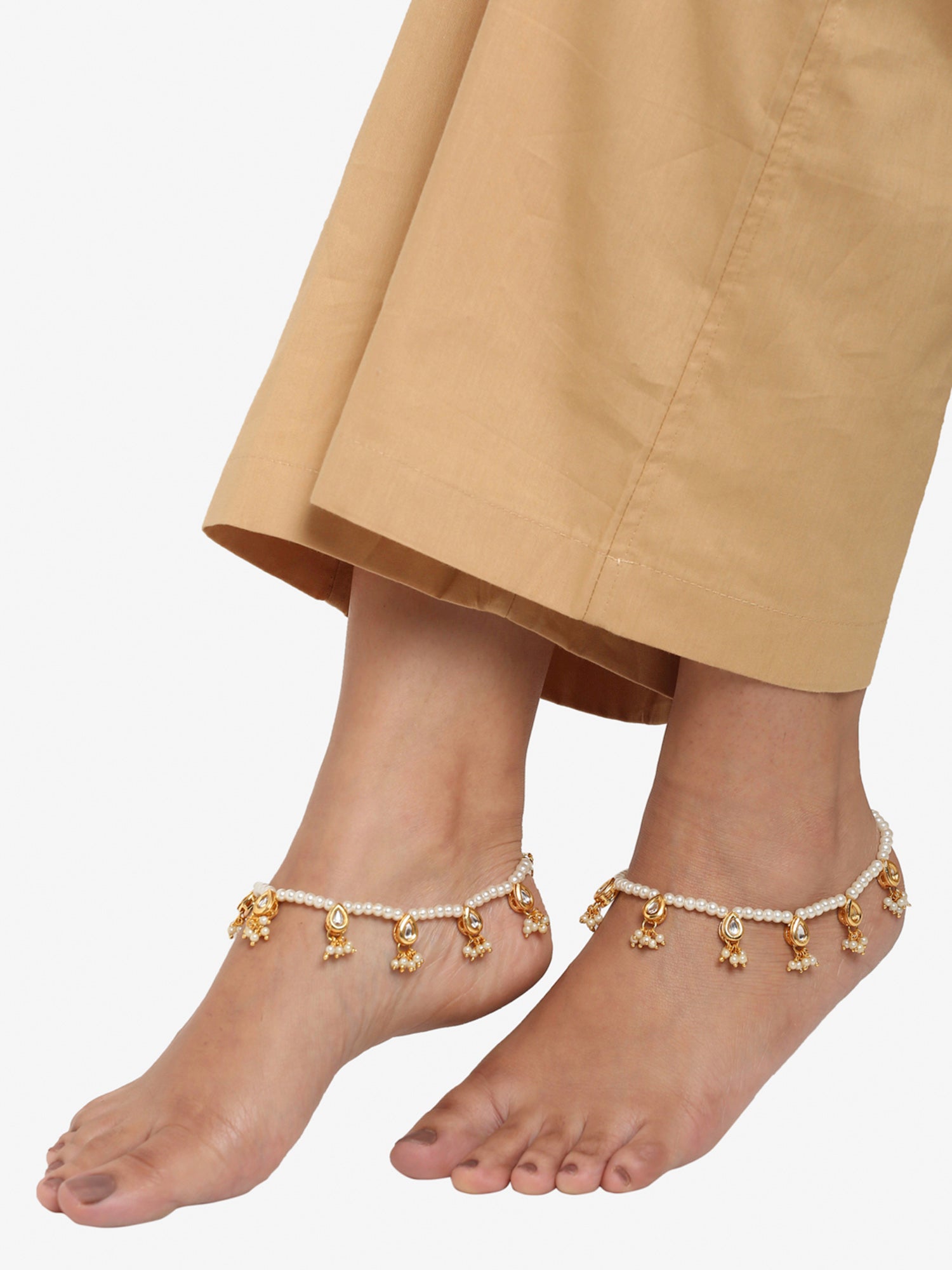 Women's White Gold Pearl Anklets - Ruby Raang - Distacart