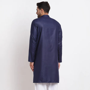 Kalyum Men's Cotton Blend Navy Blue Straight Long Kurta - Distacart