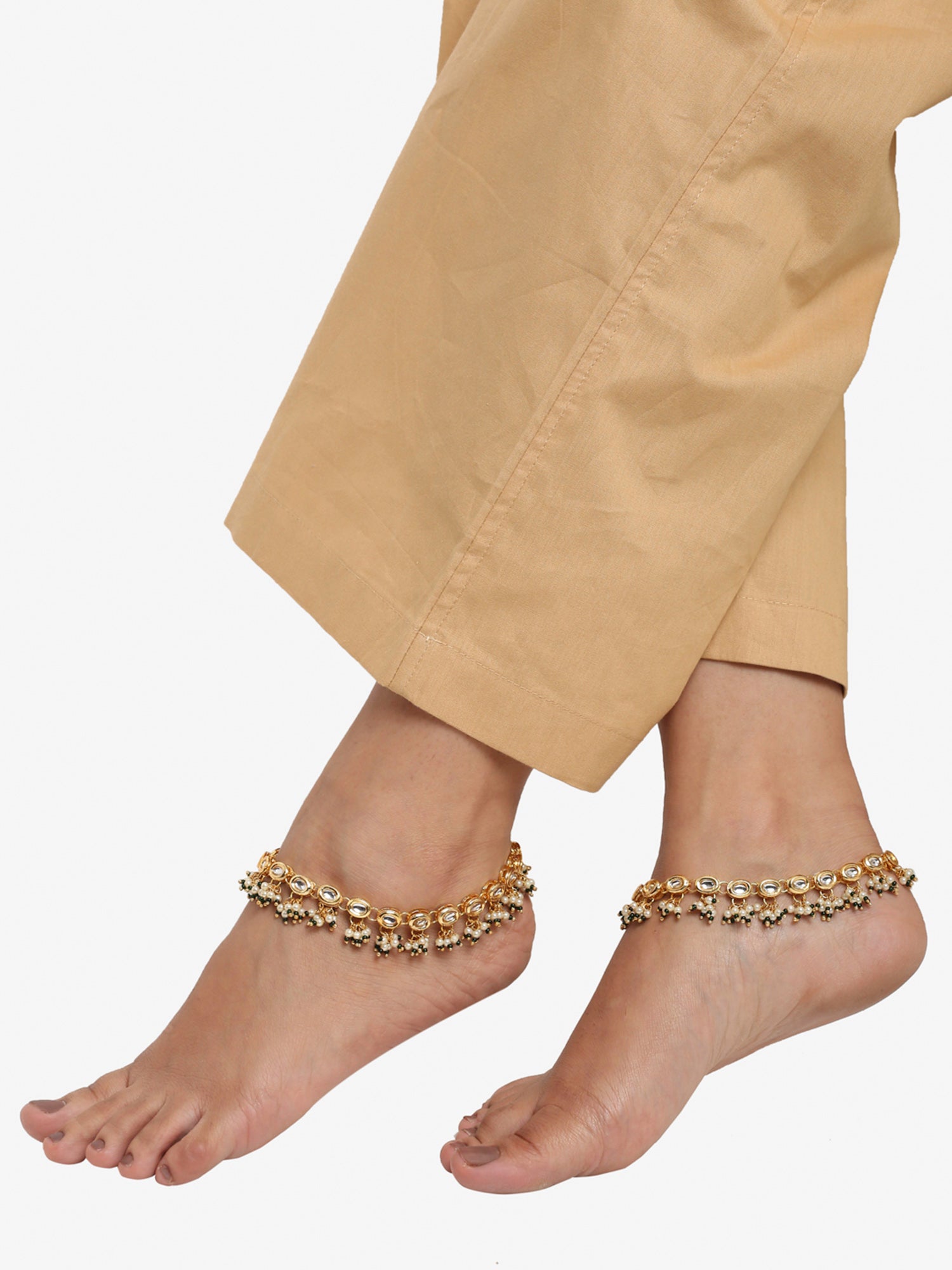 White Gold Plated Anklets Set Of 2 - Ruby Raang - Distacart