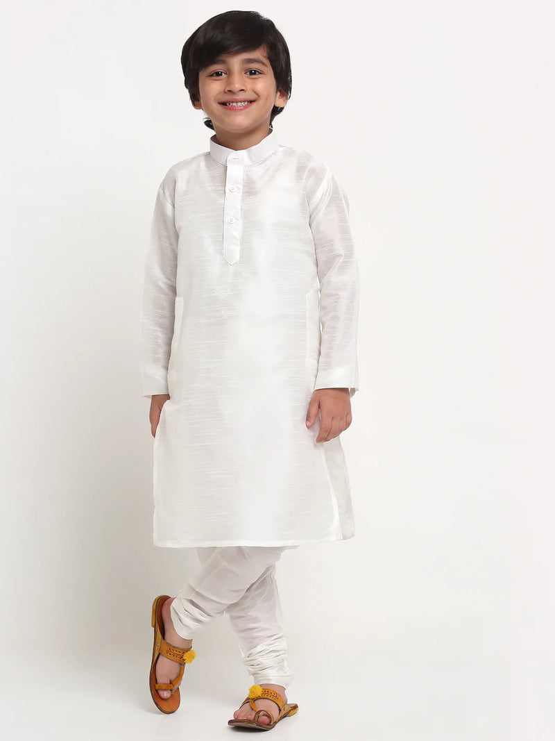 Kalyum White Solid Kurta With Churidaar Pyjamas Set For Boys - Distacart