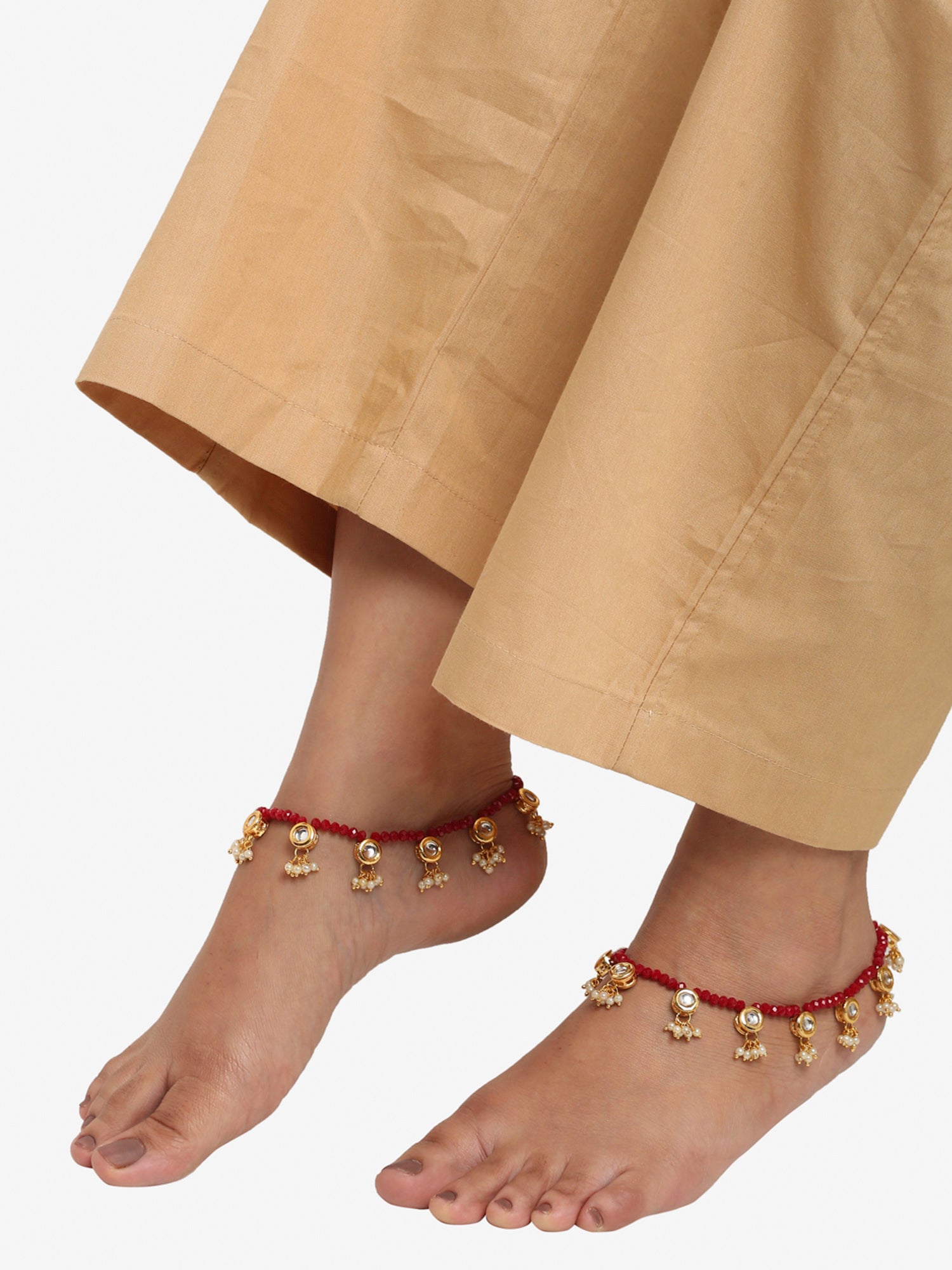 Women's Set Of 2 Red Anklets - Ruby Raang - Distacart