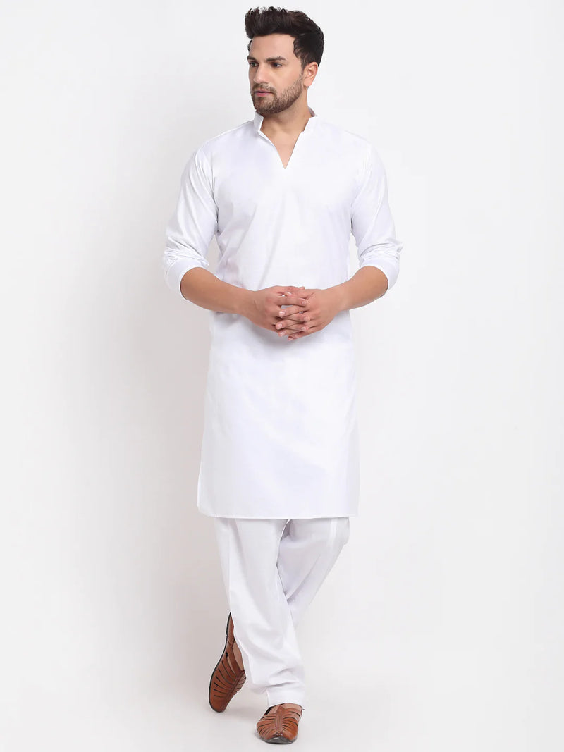 Kalyum Men&#39;s White Solid Pathani Kurta with Salwar - Distacart