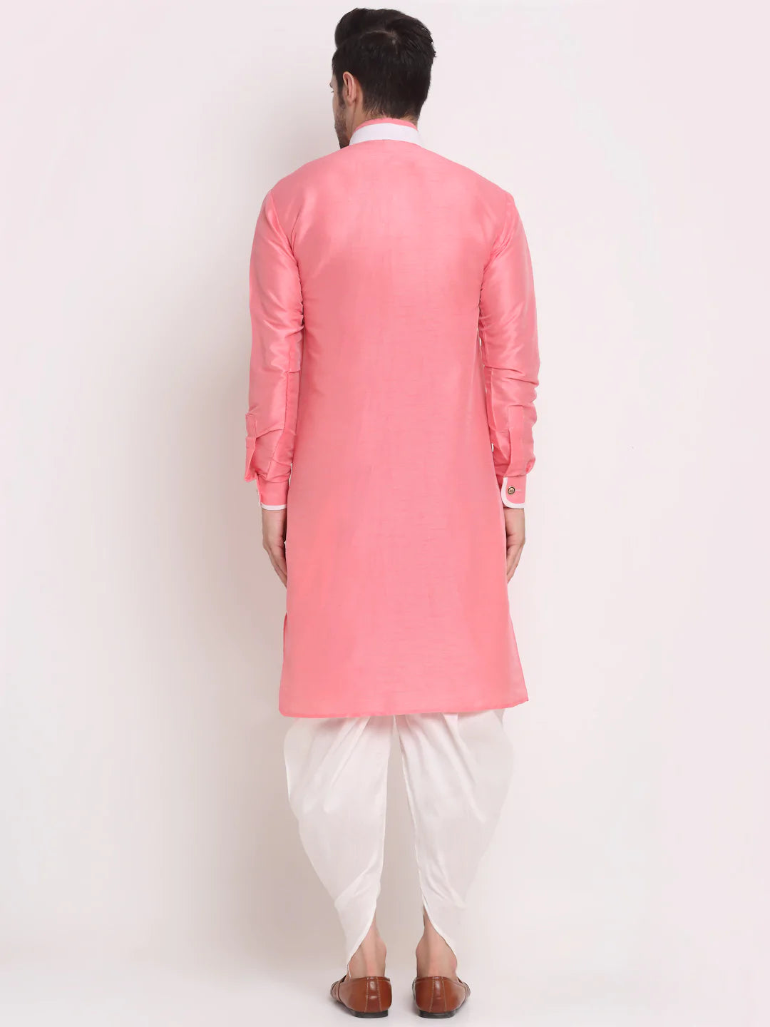 Kalyum Men's Pink Solid Kurta with White Dhoti Pant - Distacart