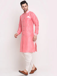 Thumbnail for Kalyum Men's Pink Solid Kurta with White Dhoti Pant - Distacart
